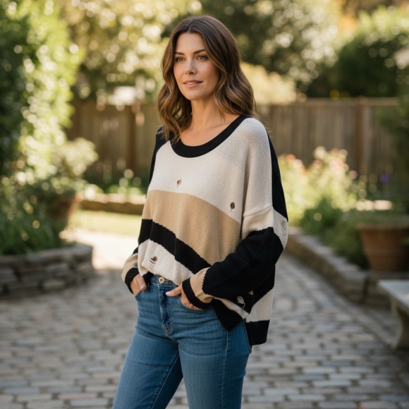 ✨ One Teaspoon Destroyed Distressed Striped Sweater Pullover Top - Picture 1 of 7